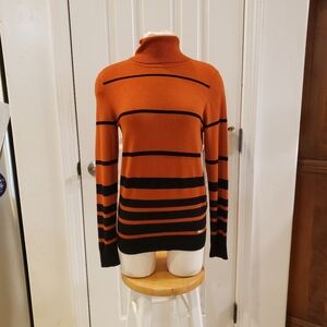 Calvin Klein Orange and Black Striped Turtleneck Sweater